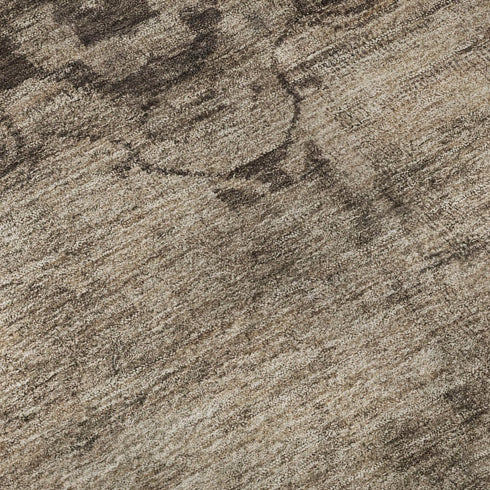 8' Brown And Taupe Oriental Washable Round Rug With UV Protection