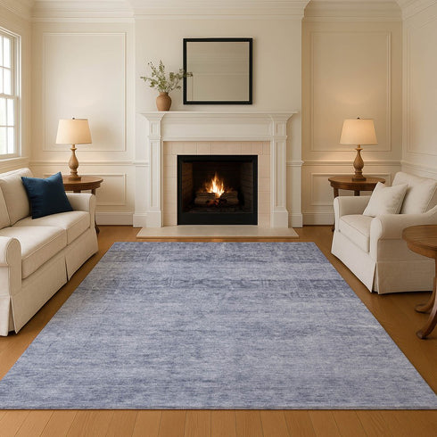 9' X 12' Denim Blue And Sky Blue Oriental Washable Area Rug With UV Protection