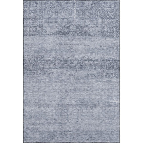 9' X 12' Denim Blue And Sky Blue Oriental Washable Area Rug With UV Protection