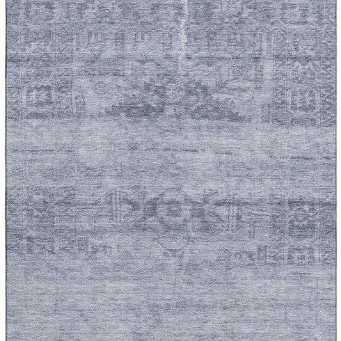9' X 12' Denim Blue And Sky Blue Oriental Washable Area Rug With UV Protection