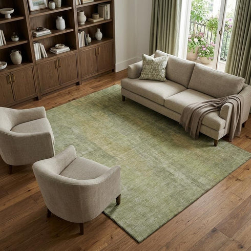 8' X 10' Artichoke Green And Copper Abstract Washable Area Rug With UV Protection