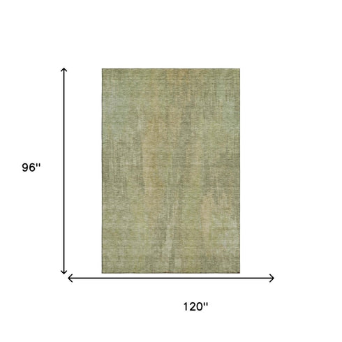 8' X 10' Artichoke Green And Copper Abstract Washable Area Rug With UV Protection