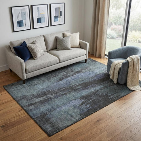 5' X 8' Blue Charcoal And Gray Abstract Washable Area Rug With UV Protection