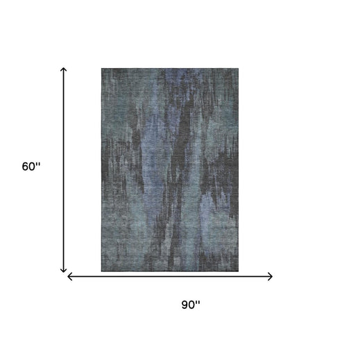 5' X 8' Blue Charcoal And Gray Abstract Washable Area Rug With UV Protection