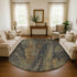 8' Charcoal Gold And Copper Abstract Washable Round Rug With UV Protection