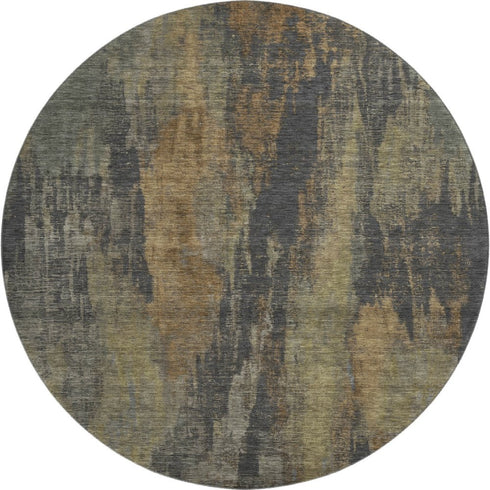 8' Charcoal Gold And Copper Abstract Washable Round Rug With UV Protection