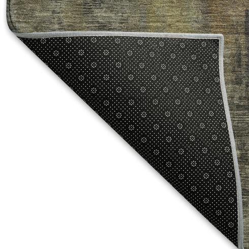8' Charcoal Gold And Copper Abstract Washable Round Rug With UV Protection