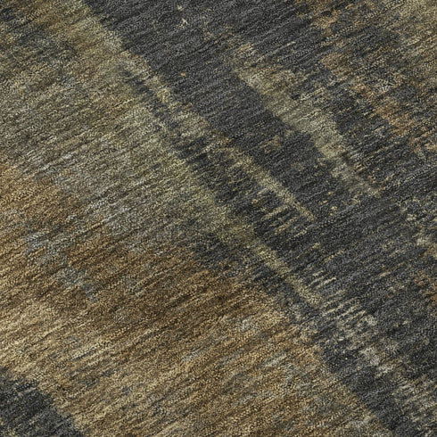 8' Charcoal Gold And Copper Abstract Washable Round Rug With UV Protection