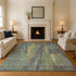 8' X 10' Green Gray And Gold Abstract Washable Area Rug With UV Protection