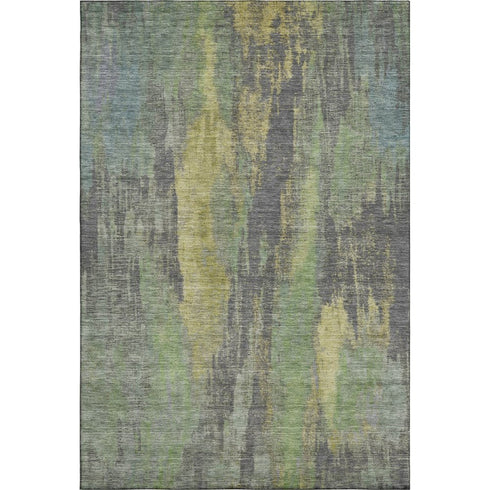 8' X 10' Green Gray And Gold Abstract Washable Area Rug With UV Protection