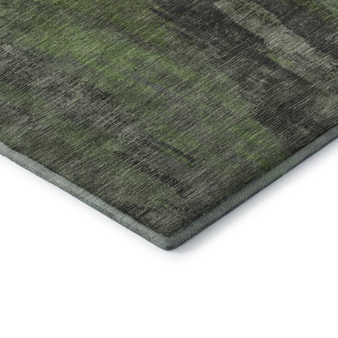 8' Olive Green Charcoal And Gray Abstract Washable Round Rug With UV Protection