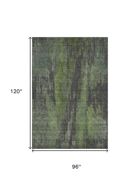 8' X 10' Olive Green Charcoal And Gray Abstract Washable Area Rug With UV Protection