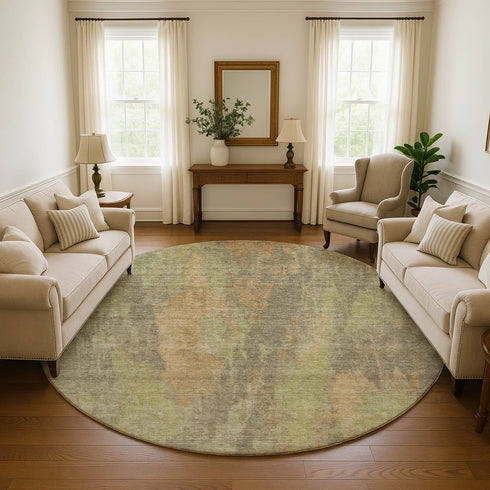 8' Taupe Copper And Brown Abstract Washable Round Rug With UV Protection