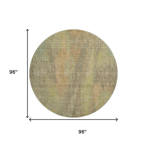 8' Taupe Copper And Brown Abstract Washable Round Rug With UV Protection