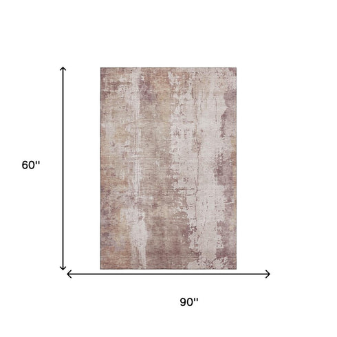 5' X 8' Blush And Ivory Abstract Washable Area Rug With UV Protection