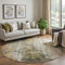 8' Olive Green Copper And Ivory Abstract Washable Round Rug With UV Protection