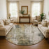 8' Olive Green Copper And Ivory Abstract Washable Round Rug With UV Protection