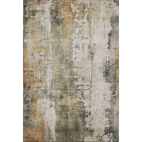 8' X 10' Olive Green Copper And Ivory Abstract Washable Area Rug With UV Protection