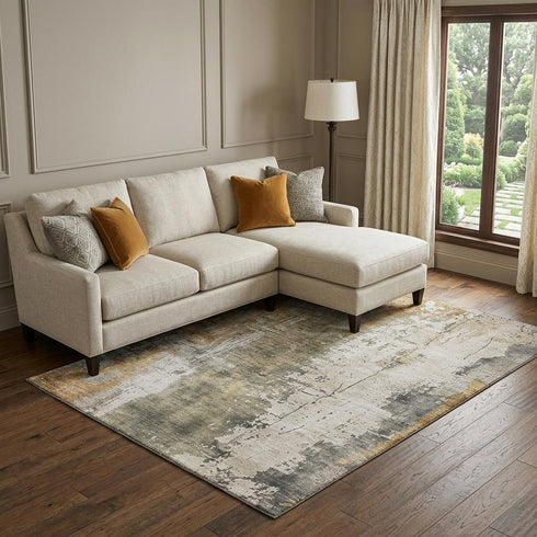 8' X 10' Olive Green Copper And Ivory Abstract Washable Area Rug With UV Protection