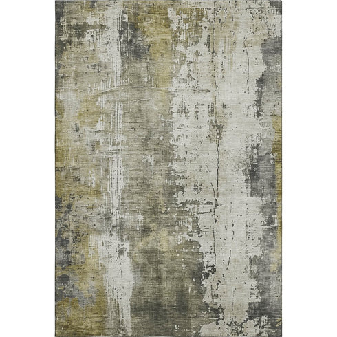 5' X 8' Pewter Gold And Ivory Abstract Washable Area Rug With UV Protection