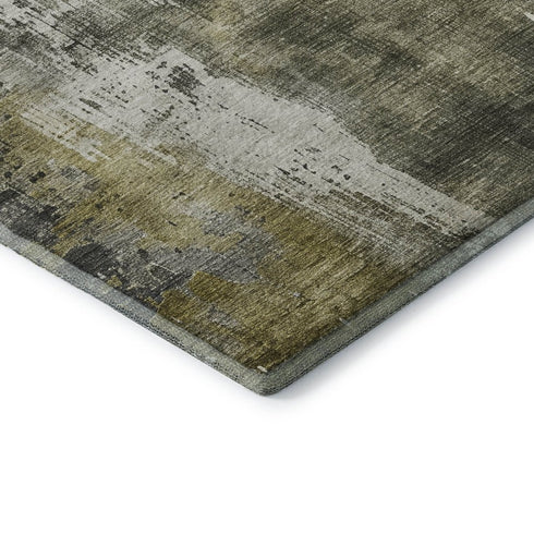 5' X 8' Pewter Gold And Ivory Abstract Washable Area Rug With UV Protection
