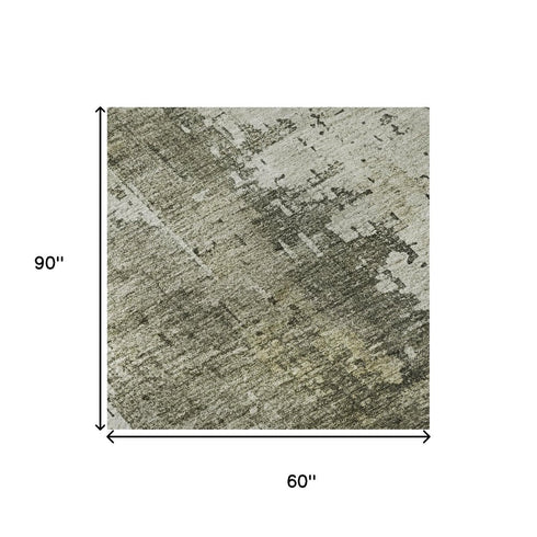 5' X 8' Pewter Gold And Ivory Abstract Washable Area Rug With UV Protection