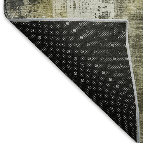 9' X 12' Pewter Gold And Ivory Abstract Washable Area Rug With UV Protection