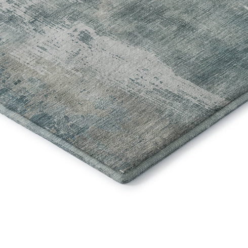 8' X 10' Turquoise And Ivory Abstract Washable Area Rug With UV Protection
