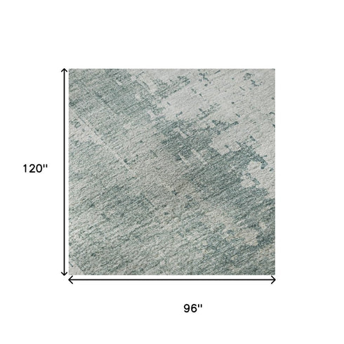 8' X 10' Turquoise And Ivory Abstract Washable Area Rug With UV Protection