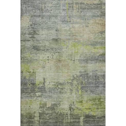 8' X 10' Artichoke Green Charcoal And Silver Abstract Washable Area Rug With UV Protection