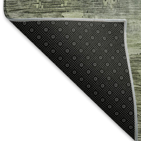 8' X 10' Artichoke Green Charcoal And Silver Abstract Washable Area Rug With UV Protection