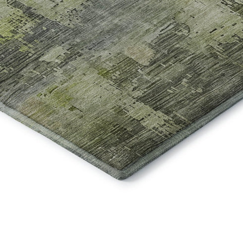 8' X 10' Artichoke Green Charcoal And Silver Abstract Washable Area Rug With UV Protection