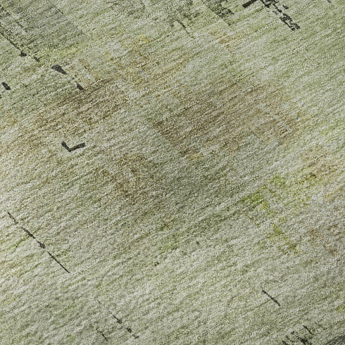 8' X 10' Artichoke Green Charcoal And Silver Abstract Washable Area Rug With UV Protection