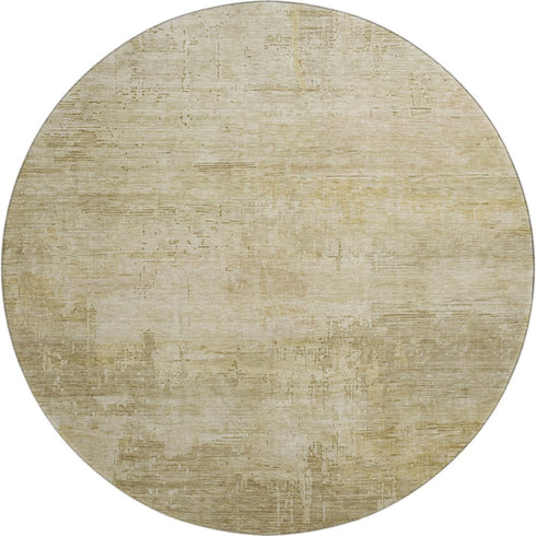 8' Beige And Wheat Abstract Washable Round Rug With UV Protection