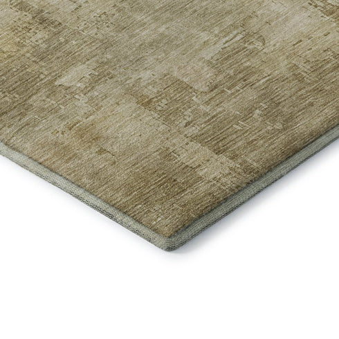 8' Beige And Wheat Abstract Washable Round Rug With UV Protection