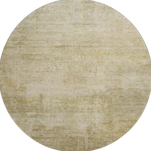 8' Beige And Wheat Abstract Washable Round Rug With UV Protection