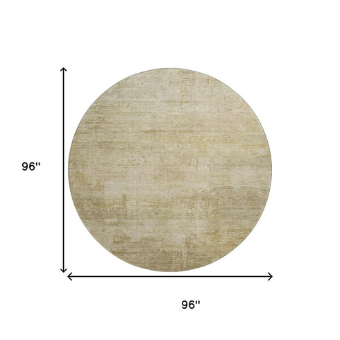 8' Beige And Wheat Abstract Washable Round Rug With UV Protection
