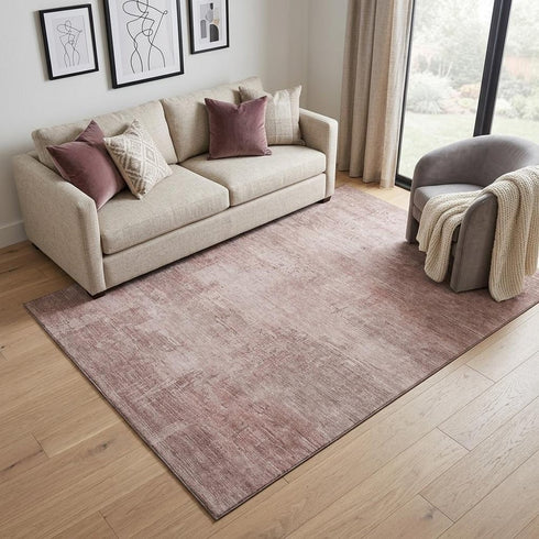 5' X 8' Blush And Mauve Abstract Washable Area Rug With UV Protection