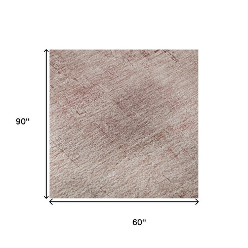5' X 8' Blush And Mauve Abstract Washable Area Rug With UV Protection