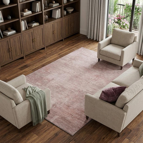 8' X 10' Blush And Mauve Abstract Washable Area Rug With UV Protection