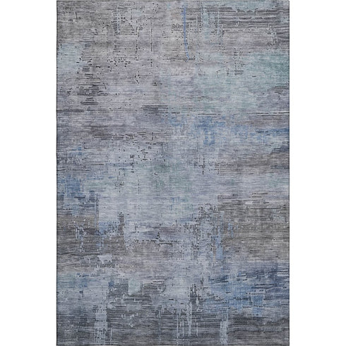 5' X 8' Gray And Blue Abstract Washable Area Rug With UV Protection