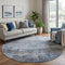 8' Gray And Blue Abstract Washable Round Rug With UV Protection