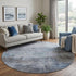8' Gray And Blue Abstract Washable Round Rug With UV Protection