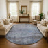 8' Gray And Blue Abstract Washable Round Rug With UV Protection