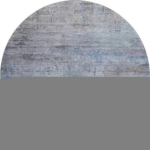 8' Gray And Blue Abstract Washable Round Rug With UV Protection