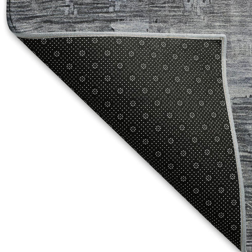8' Gray And Blue Abstract Washable Round Rug With UV Protection