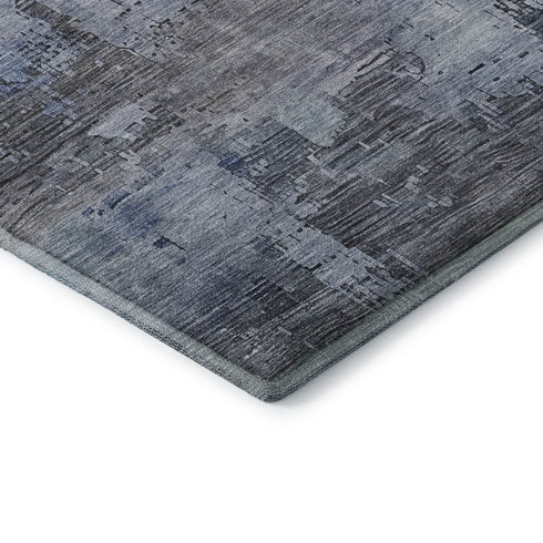 8' Gray And Blue Abstract Washable Round Rug With UV Protection