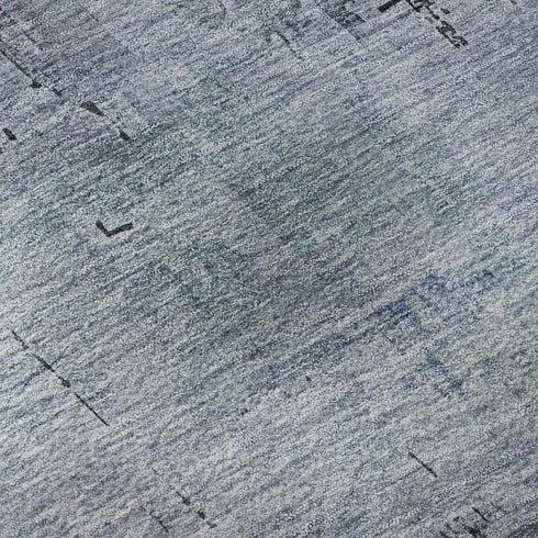 8' Gray And Blue Abstract Washable Round Rug With UV Protection