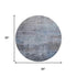 8' Gray And Blue Abstract Washable Round Rug With UV Protection