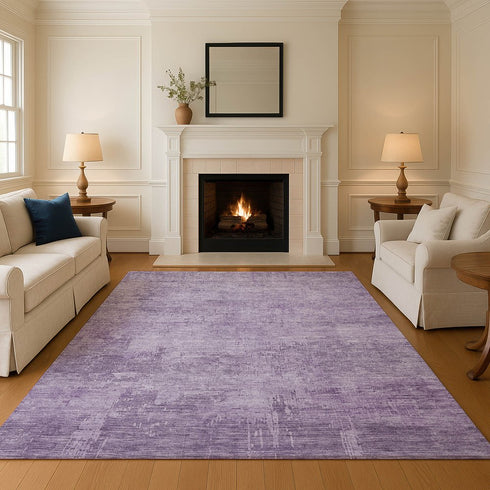 9' X 12' Lavender And Purple Abstract Washable Area Rug With UV Protection